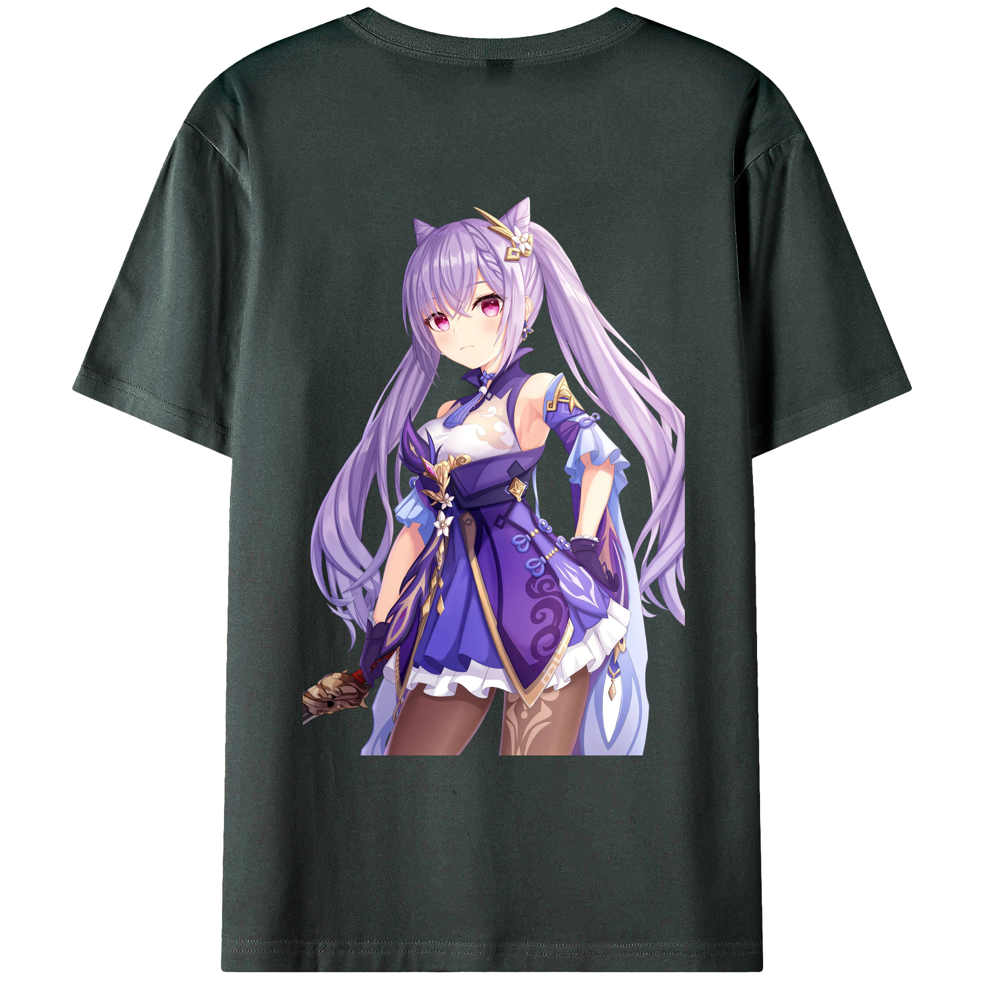 げんし神 刻晴 こくせい genshin Kokusei 綿100％ メンズ半袖Tシャツ（バックプリント） 通気性